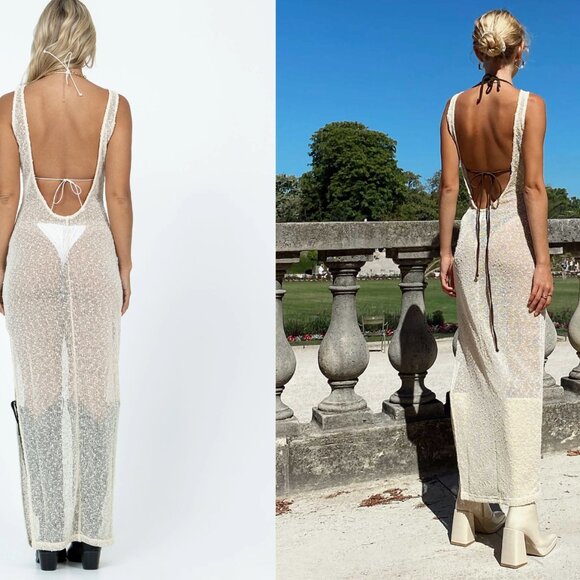 NWT Princess Polly Performer Knit Low Back Maxi Dress Cream US 8 / Medium $75 - Picture 2 of 7